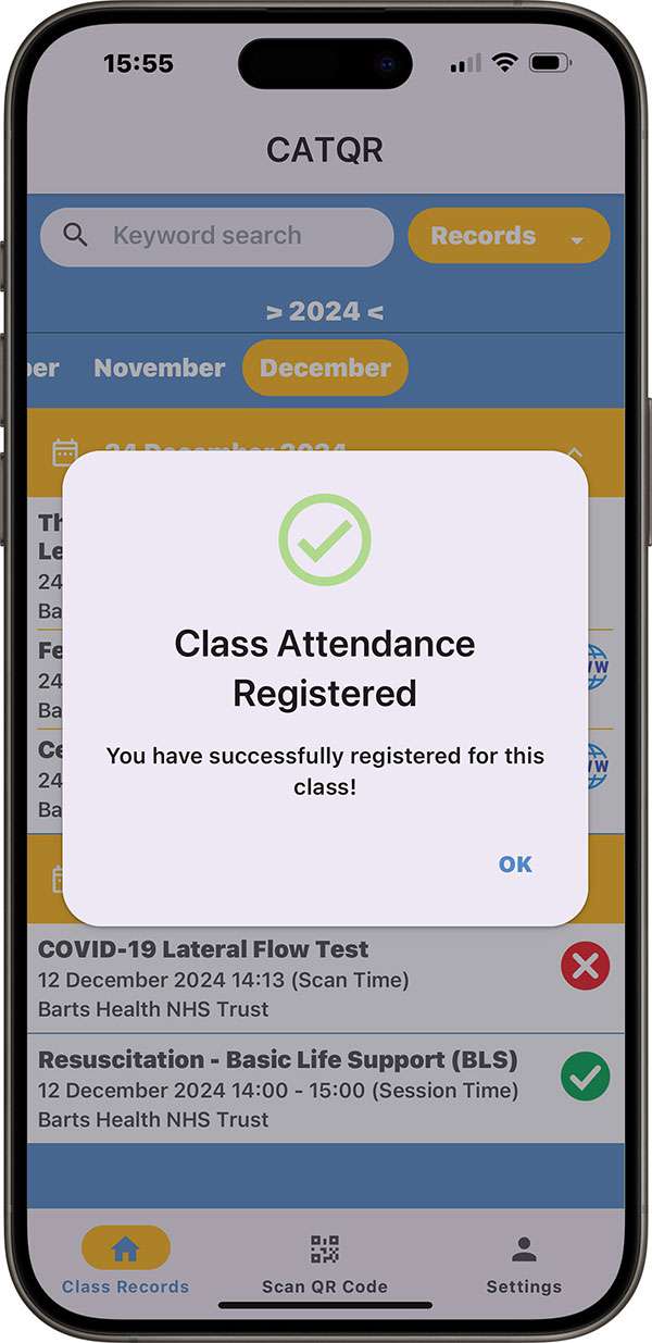 Class Attendance Registered Image